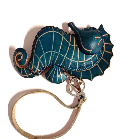 Blue Leather Seahorse Wristlet - 6'' PCB Florida Design - Picture 4 of 7